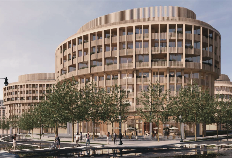 A rendering of Redbrick's five-building project planned for Parcel 15 of the St. Elizabeths East development.
