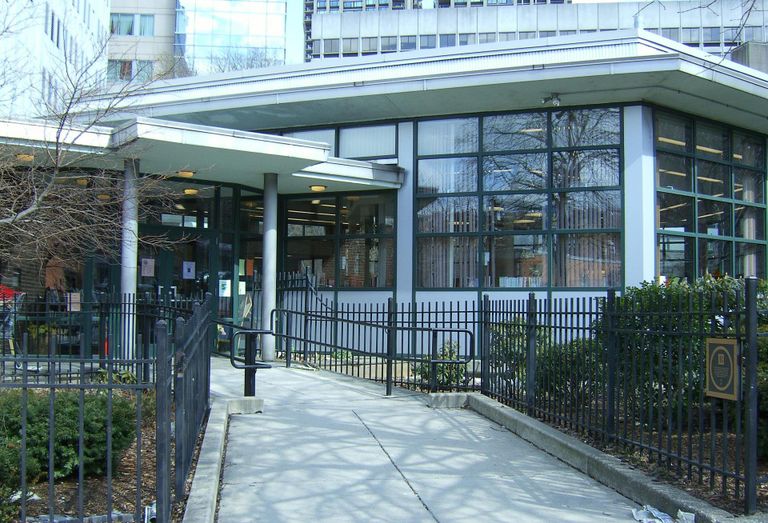 The entrance to the Boston Public Library's West End branch.