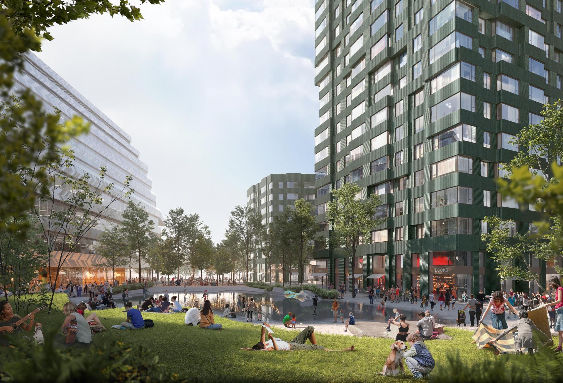A rendering of one residential building part of the second phase of Harvard's Enterprise Research Campus in Allston.
