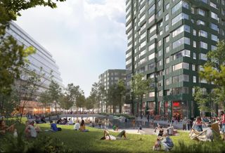 A rendering of one residential building part of the second phase of Harvard's Enterprise Research Campus in Allston.
