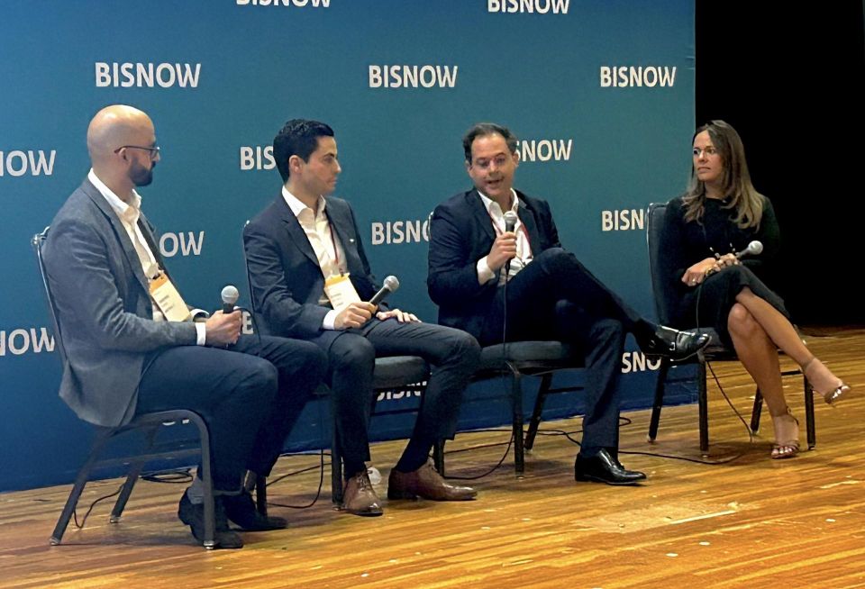 Metro 1’s Andres Nava, LD&D’s Diego Bonet, Black Salmon’s Camilo Lopez and The Bozzuto Group’s Adanise Cross at Bisnow’s Future of Wynwood, Design District and Midtown event on Jan. 30, 2024.