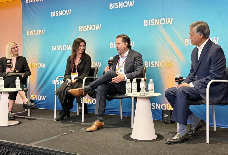 Manatt, Phelps, & Phillip's Lynn Cadwalader, KPF's Rebecca Gromet, Viceroy Hotels & Resorts's Mark Keiser and Salamander Hotels' Prem Devadas onstage at Bisnow's 2026 National Hospitality Conference.