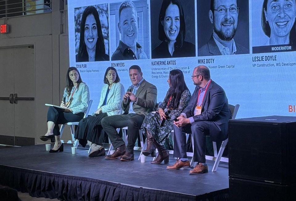 WS Development's Leslie Doyle, Mass. Executive Office of Energy & Environmental Affairs' Katherine Antos, BXP's Ben Myers, Beacon Capital Partners' Zoya Puri and Nuveen Green Capital's Mike Doty.