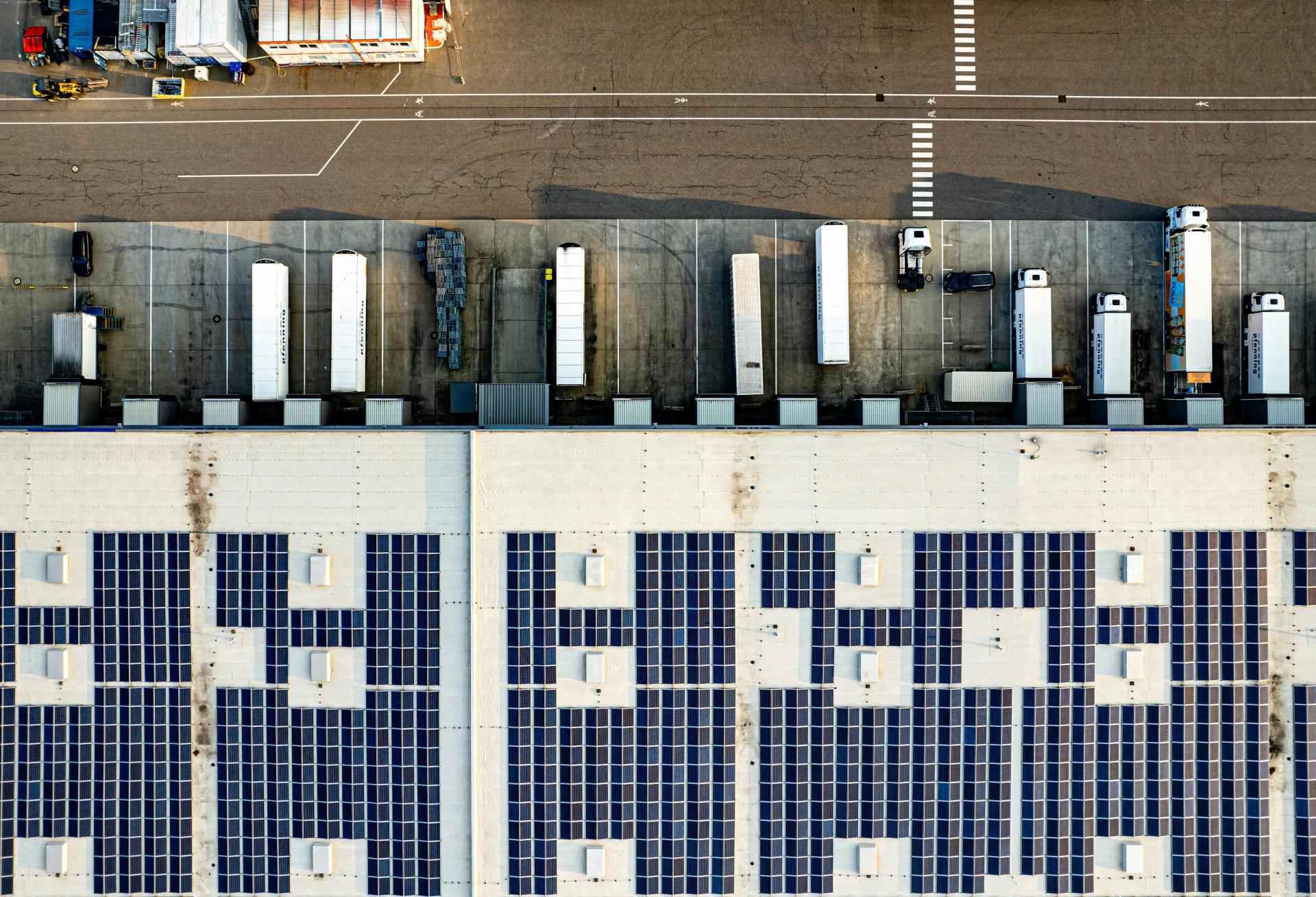 Industrial warehouse with solar panels