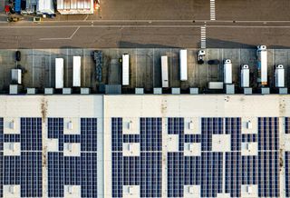 Industrial warehouse with solar panels