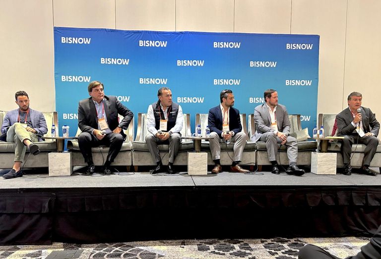 Apex Capital Realty’s Adriano Salucci, Red Oak Capital’s Paul Cleary, Linkvest Capital’s Camilo Niño, Dansker Capital Group’s Andrew Dansker, Kawa’s Jacques Holzmann and Altis Cardinal’s Frank Guerra at Bisnow’s South Florida Capital Markets And CRE Finance conference on July 23, 2024.