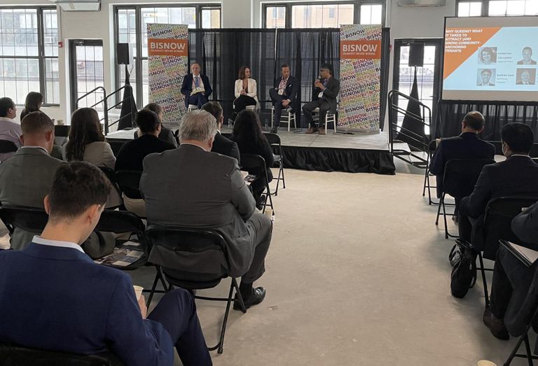 Queens Chamber of Commerce's Brendan Leavy, LaGuardia Airport's Christina Callahan, Barone Management's Scott Barone and First Pioneer Properties' Suresh Sani