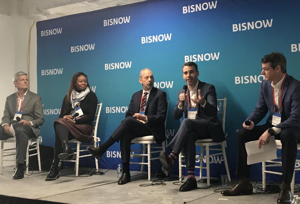 LaSalle Investment Management's Steve Bolen, EHE Health's Joy Altimore, Rethink Healthcare Real Estate's Jonathan Winer, Mount Sinai Ventures's Brent Stackhouse and Kleinberg, Kaplan, Wolff & Cohen's Christopher Terry at Bisnow's New York Healthcare Summit at the Downtown Medical Building in Manhattan.
