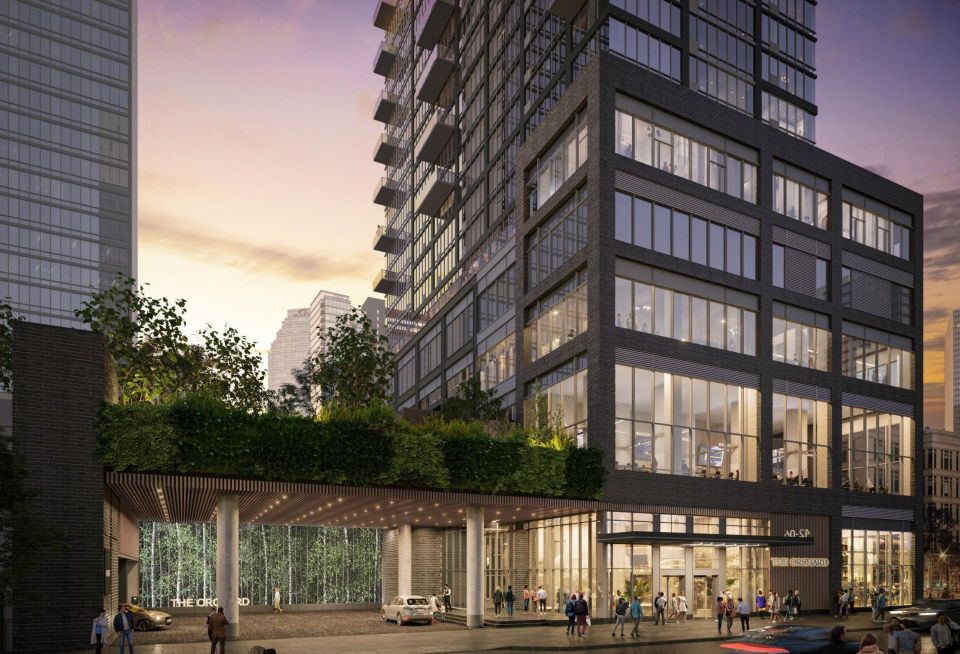 A rendering of the base of The Orchard, BLDG's planned 69-story Long Island City luxury residential tower.