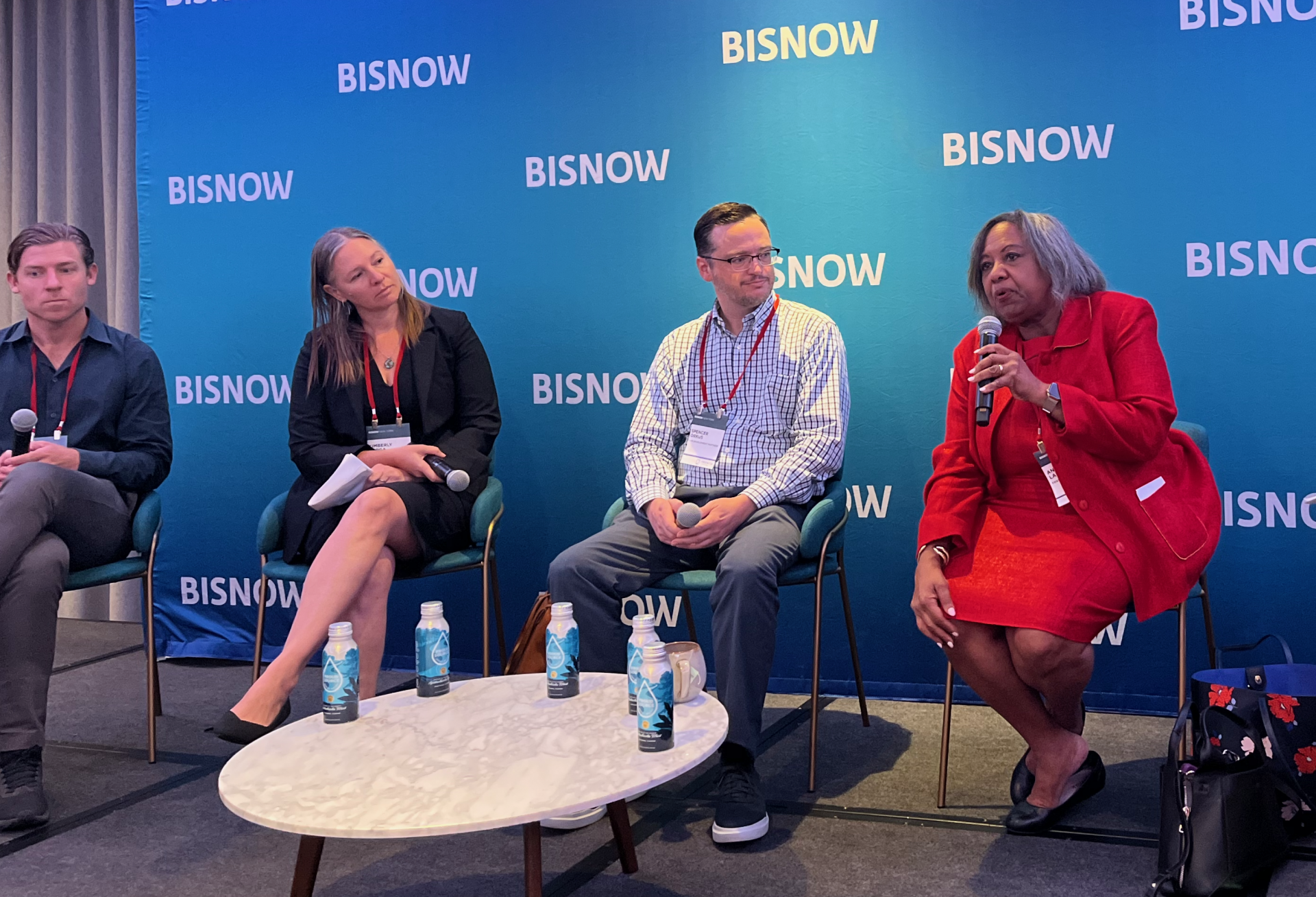 MSquared's Ian Ludy, NNYC HPD's Kim Darga, L+M Development Partners's Spencer Orkus and Fried Frank's Anita Laremont onstage at Bisnow's 2024 New York Affordable Housing conference.
