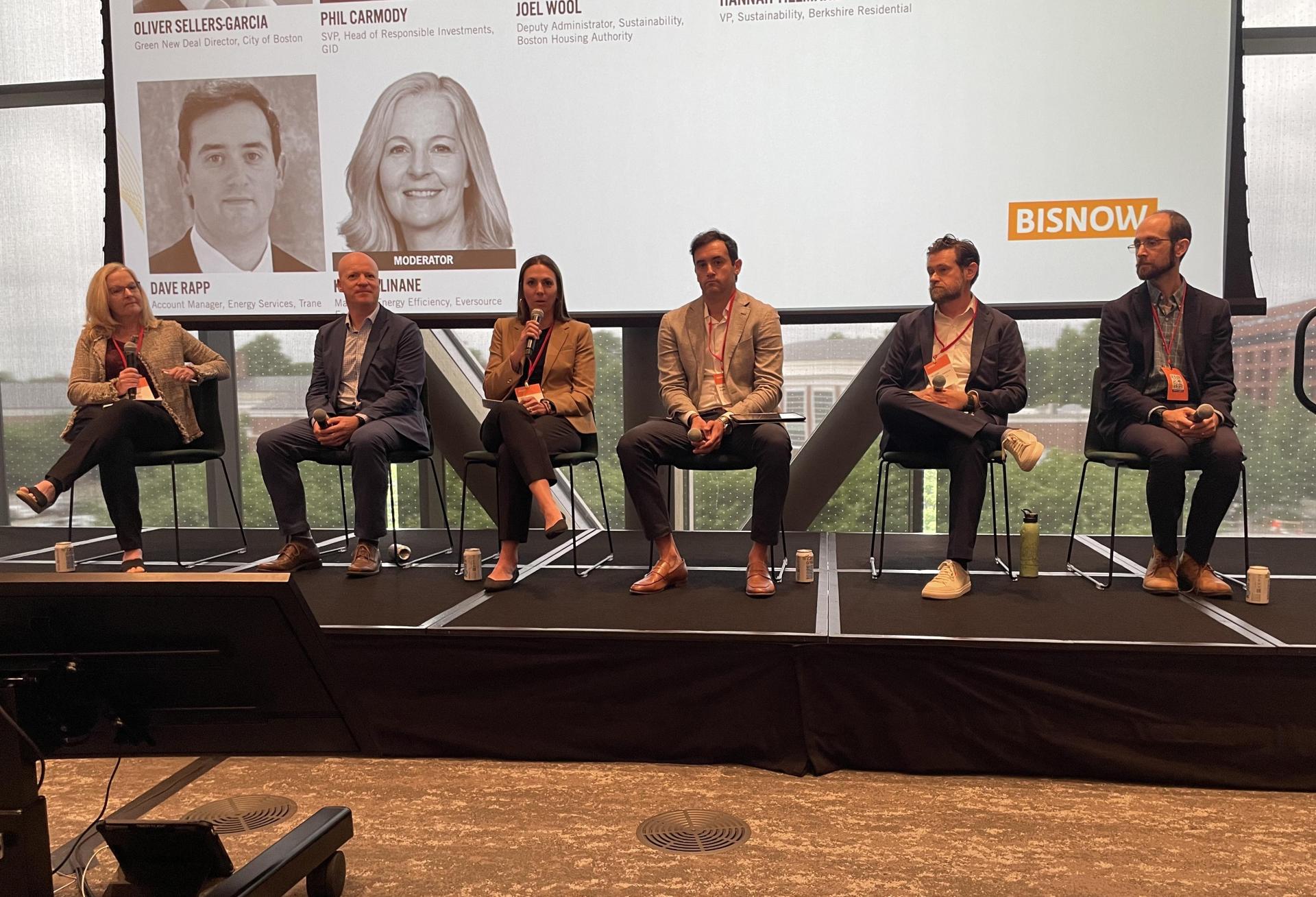 Eversource Energy's Kim Cullinane, GID's Phil Carmody, Berkshire Residential's Hannah Tillmann, Trane's Dave Rapp, City of Boston's Oliver Sellers-Garcia and Boston Housing Authority's Joel Wool.