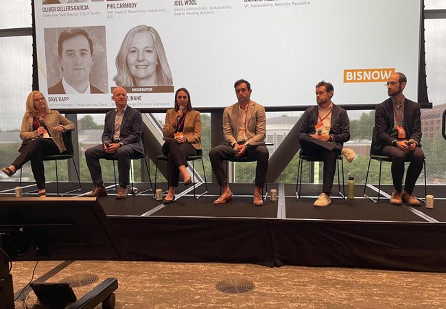 Eversource Energy's Kim Cullinane, GID's Phil Carmody, Berkshire Residential's Hannah Tillmann, Trane's Dave Rapp, City of Boston's Oliver Sellers-Garcia and Boston Housing Authority's Joel Wool.
