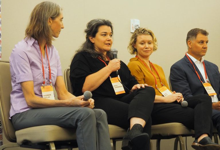 HOK's Anica Landreneau speaks during a panel at a Bisnow event on Aug. 18, 2022.