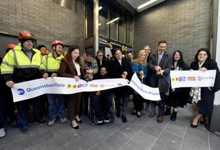 MTA Construction & Development President Jamie Torres-Springer and Chief Accessibility Officer Quemuel Arroyo are joined by local leaders and advocates for a ribbon-cutting ceremony at a new elevator to the Queensboro Plaza station, within 25-01 Queens Plaza North on Thursday, Apr 10, 2025. It is the first such project under the Zoning for Accessibility (ZFA) initiative to open to the public.