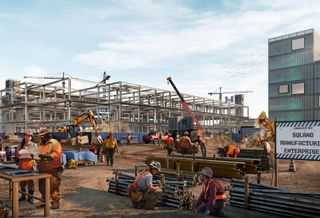 A rendering of construction in California Forever's city