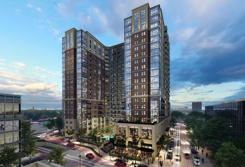Rendering of a 20-story luxury multifamily high-rise in Dallas.
