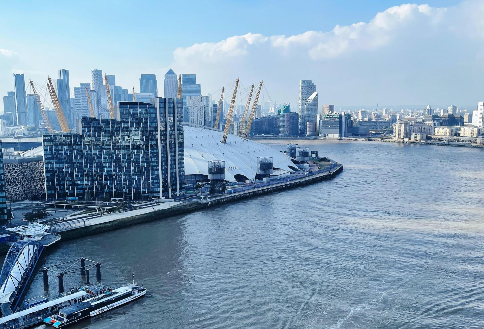 The River Thames in London looking towards Canary Wharf
