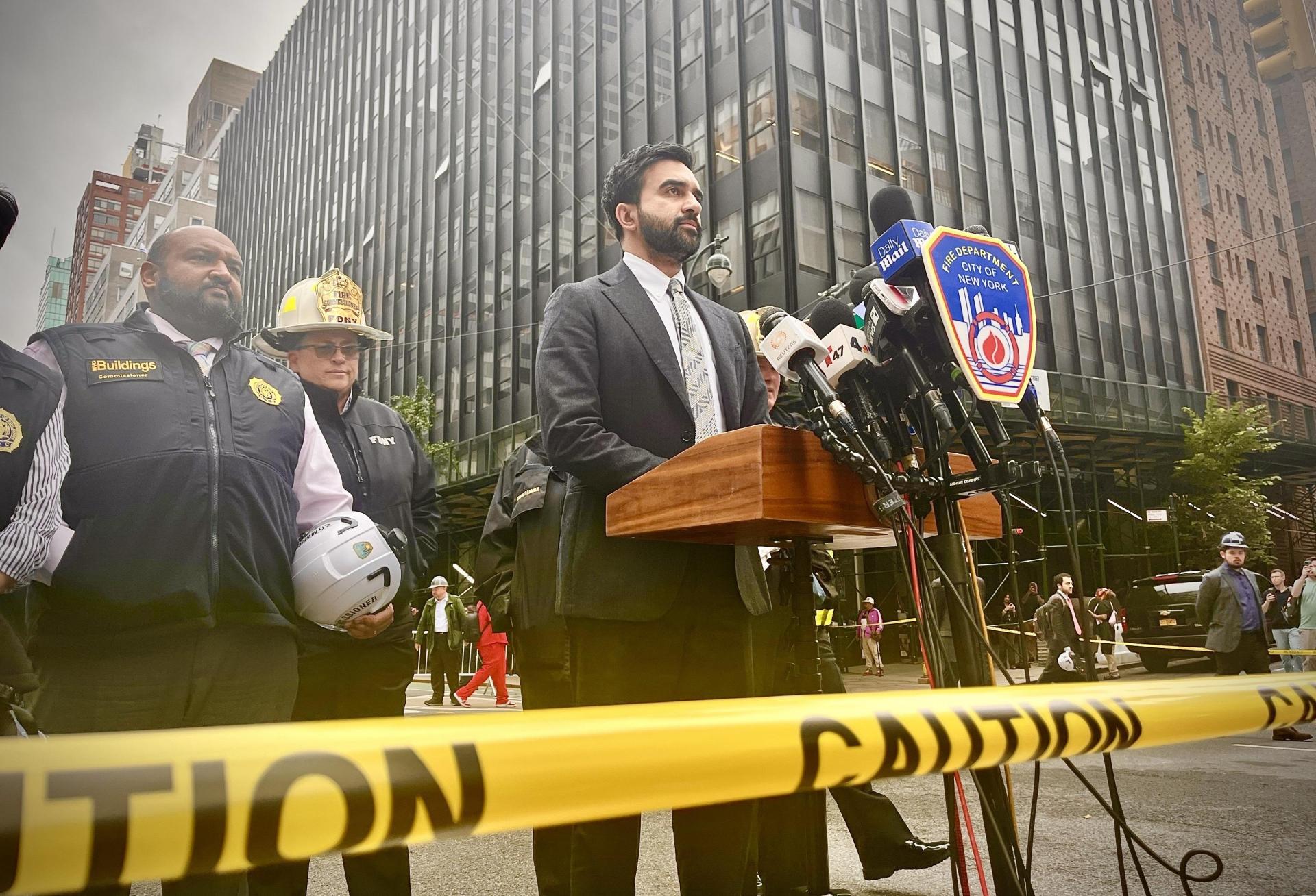 NYC Mayor Zohran Mamdani speaks after the city's largest residential conversion project was evacuated because it was at risk of collapse.