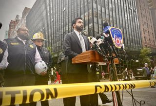 NYC Mayor Zohran Mamdani speaks after the city's largest residential conversion project was evacuated because it was at risk of collapse.