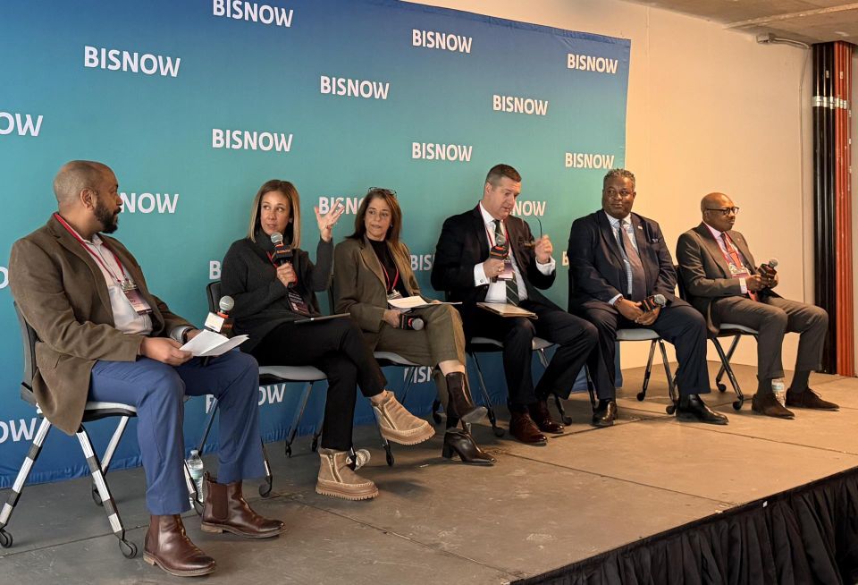 Cavalry Real Estate Advisors' Will Rich, Greater Washington Partnership's Kathy Hollinger, CRE Finance Council's Lisa Pendergast, National Apartment Association's Greg Brown, WDCEP's Derek Ford and D.C. Chamber of Commerce's Keith Andrew Perry.