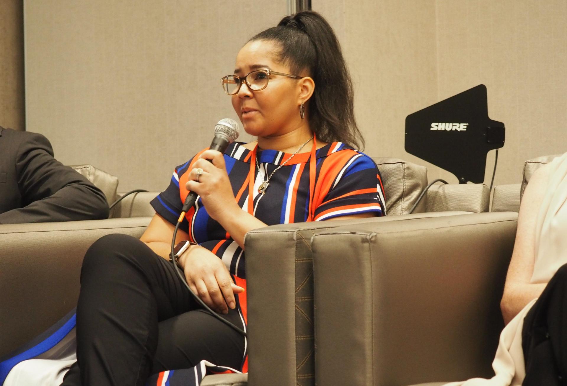 Aisha Hill, vice president of development for Combined Properties, speaks during a panel at Bisnow's Fairfax County State of the Market event on Aug. 23, 2022.