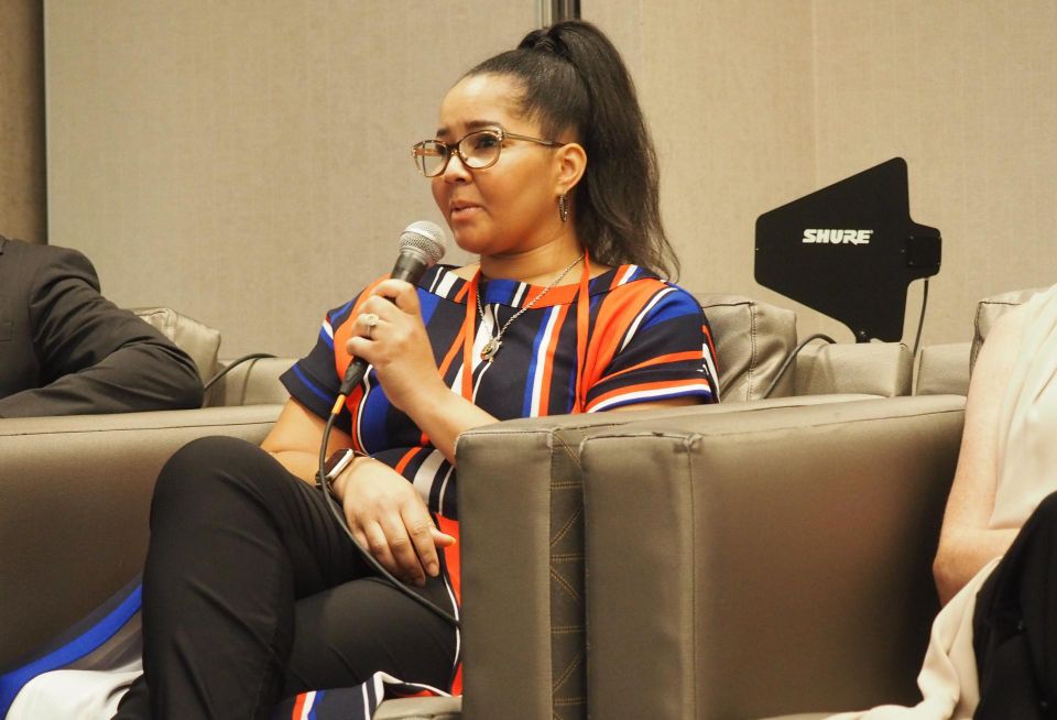 Aisha Hill, vice president of development for Combined Properties, speaks during a panel at Bisnow's Fairfax County State of the Market event on Aug. 23, 2022.