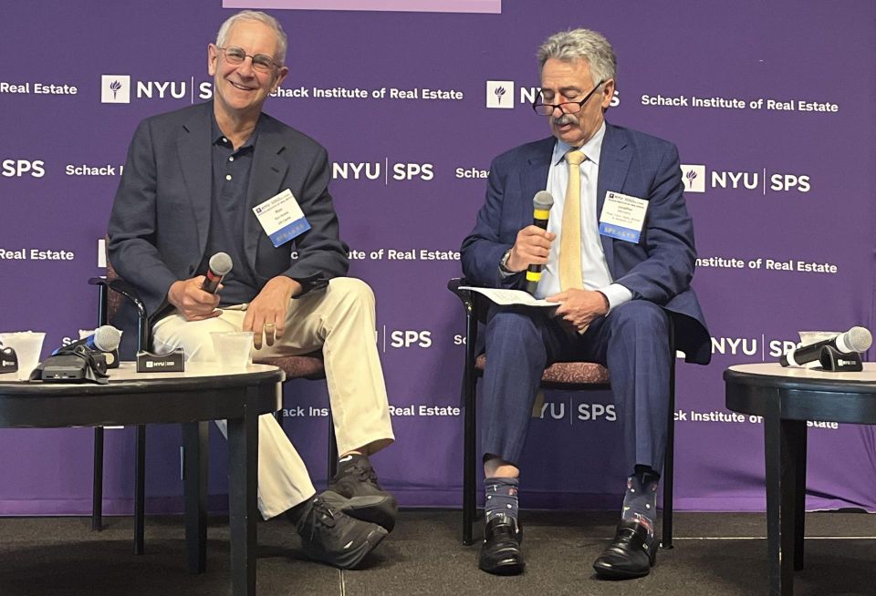L+M Development Partners' Ron Moelis onstage with Fried Frank's Jonathan Mechanic at Bisnow and NYU Schack Institute For Real Estate's 2026 National Conference on Real Estate Development.