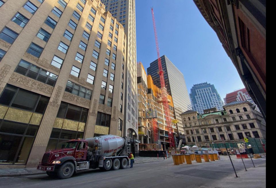 Winthrop Center Millennium Partners Construction Site Crane Cement Mixer Truck