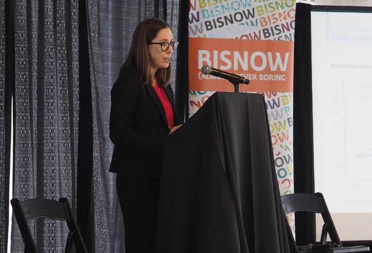 Transwestern Senior Managing Research Director Elizabeth Norton speaks during Bisnow's Mid-Atlantic Life Science and Biotech Summit on Dec. 7.