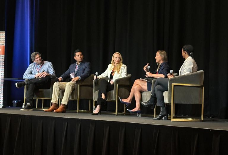 Andrena's Michael Weiss, ADT's Noel Arvizu, HH Red Stone's Kelley Brine, Cushman & Wakefield's Avery Solomon and Ensemble Real Estate investment's Jewelle Kennedy speak at the Bisnow Multifamily Annual Conference of Greater Philadelphia 
