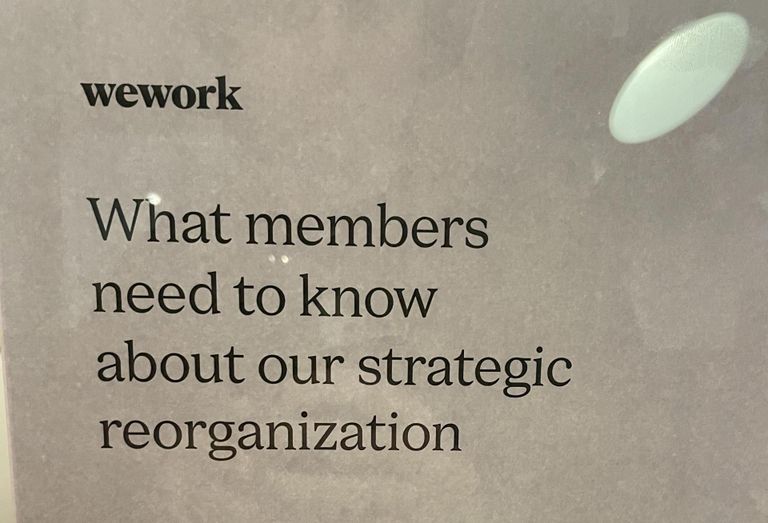 A sign at the Astoria WeWork that said 