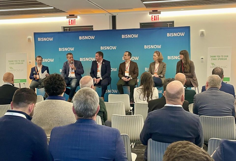Bisnow's Chris Picher, Berkeley Investments' Daniel McGrath, MassBio's Ben Bradford, Lab Shares' Philip Borden, LabCentral's Maggie O’Toole and MLSC's Jeanne McClair.