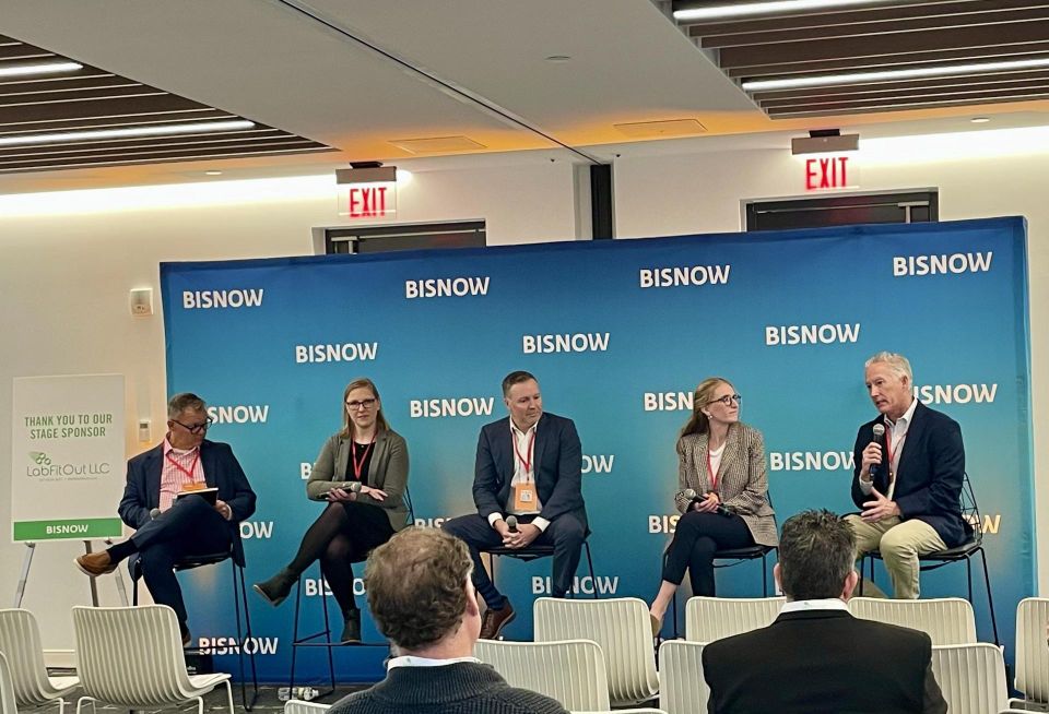 Merrick & Co.'s Ryan Burnette, Deck Bio's Johanna Kaufman, Oxford Properties' Matt Haverty, Siena Construction's Alex Testa and Cannon Hill Capital Partners' Mike Loughlin.