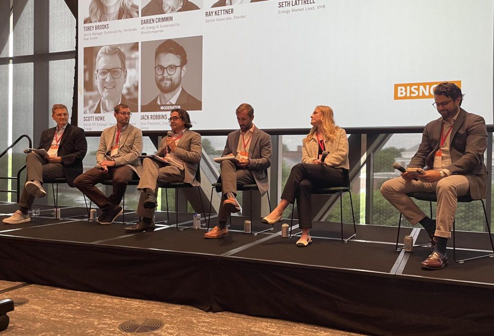 Solect Energy's Scott Howe, Stantec's Ray Kettner, WinnCo's Darien Crimmin, VHB's Seth Lattrell, Pembroke Real Estate's Torey Brooks and Evolution Sustainability Group's Jack Robbins.