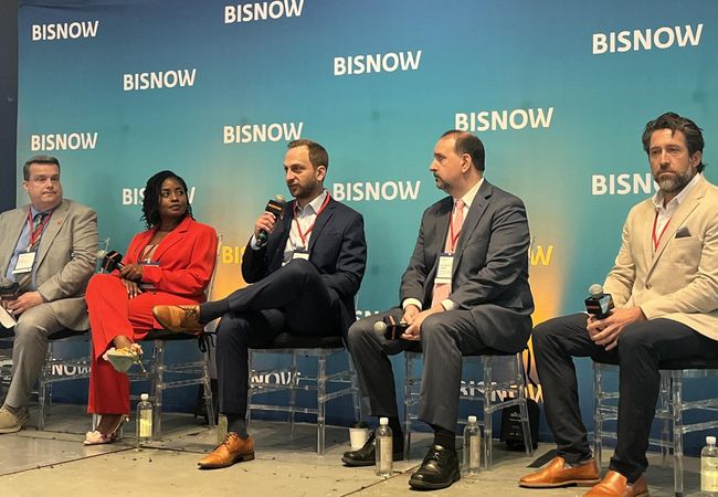 CUBE 3's Matt Bluette, Group PMX's Danei Wallen, Atkins Cos.' Cory Atkins, Memorial Sloan Kettering Cancer Center's Jeffrey Lynn and Remedy Medical Properties' Joe Magliochetti said onstage at Bisnow’s New York Healthcare Real Estate Conference.