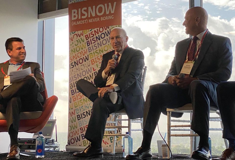 Elevation Land Solutions' Jon Unterreiner, Johnson Development Corp's Bob Douglas and Caldwell Cos' Peter Barnhart at Bisnow's The State of Montgomery County event on Aug. 19, 2021.