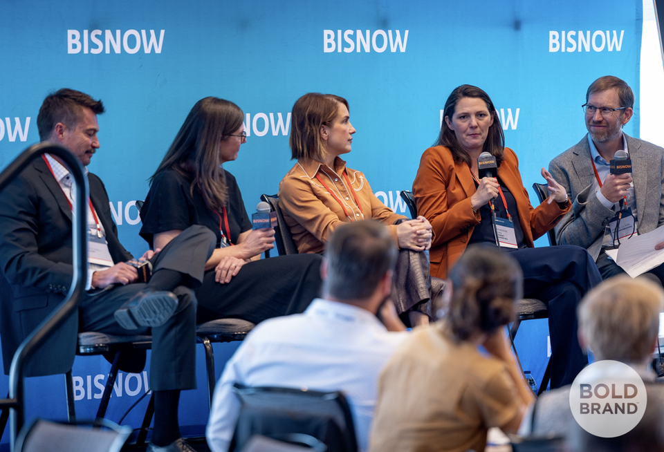 A high-resolution professional photo of the Multifamily Design Trends: Adapting to the Evolving Needs of Modern Residents panel at Bisnow's Multifamily Annual Conference Rockies
