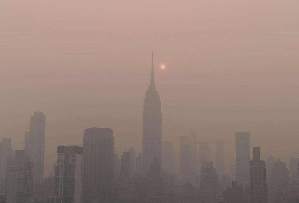 NYC skyline with smoke