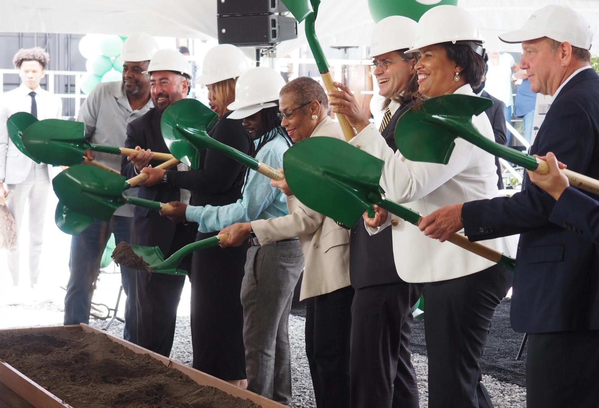 Del. Eleanor Holmes Norton joined District officials and leaders from Redbrick LMD to celebrate the groundbreaking of The Douglass at the Bridge District on May 19, 2022.