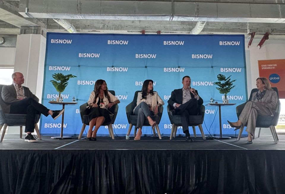 Greenberg Traurig's Ryan Bailine, CMC Group’s Christine Martinez de Castro, Abanca USA’s Monica Vazquez, Nuveen Real Estate’s Charles Russo and Cervera Real Estate’s Alicia Cervera Lamadrid outlined some Miami’s defining projects this cycle at the event. …. at Bisnow’s Miami State of the Market conference on Sept. 25, 2024.
