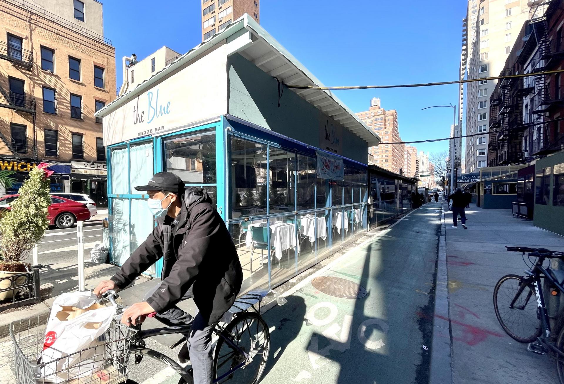 An outdoor dining shed has taken over multiple parking spots on the Upper East Side.