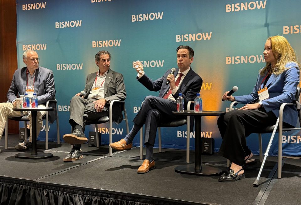 The Baldwin Group's Joe Charczenko, Partnership for New York City's Steven Fulop, C.A.C. Industries' Michael Capasso and Empire State Development's Hope Knight onstage at Bisnow's 2026 New York Infrastructure, Public-Private Projects and Transportation event.