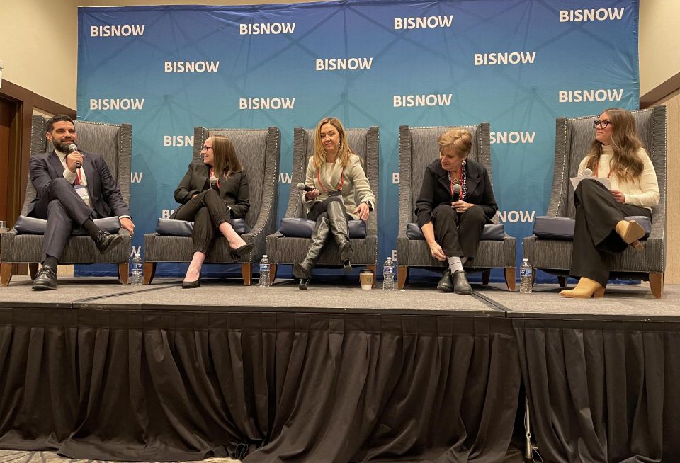 Experts speak on the Driving Growth panel at Bisnow's 2025 Forecast event held Jan. 23 at the Embassy Suites Denver Downtown. Adeeb Khan, Denver Office of Economic Development; Cadie Crean, Confluent Development; Kourtny Garrett, Downtown Denver Partnership; Susan Powers, Urban Ventures; Brie Martin, Prime West Real Estate Services.