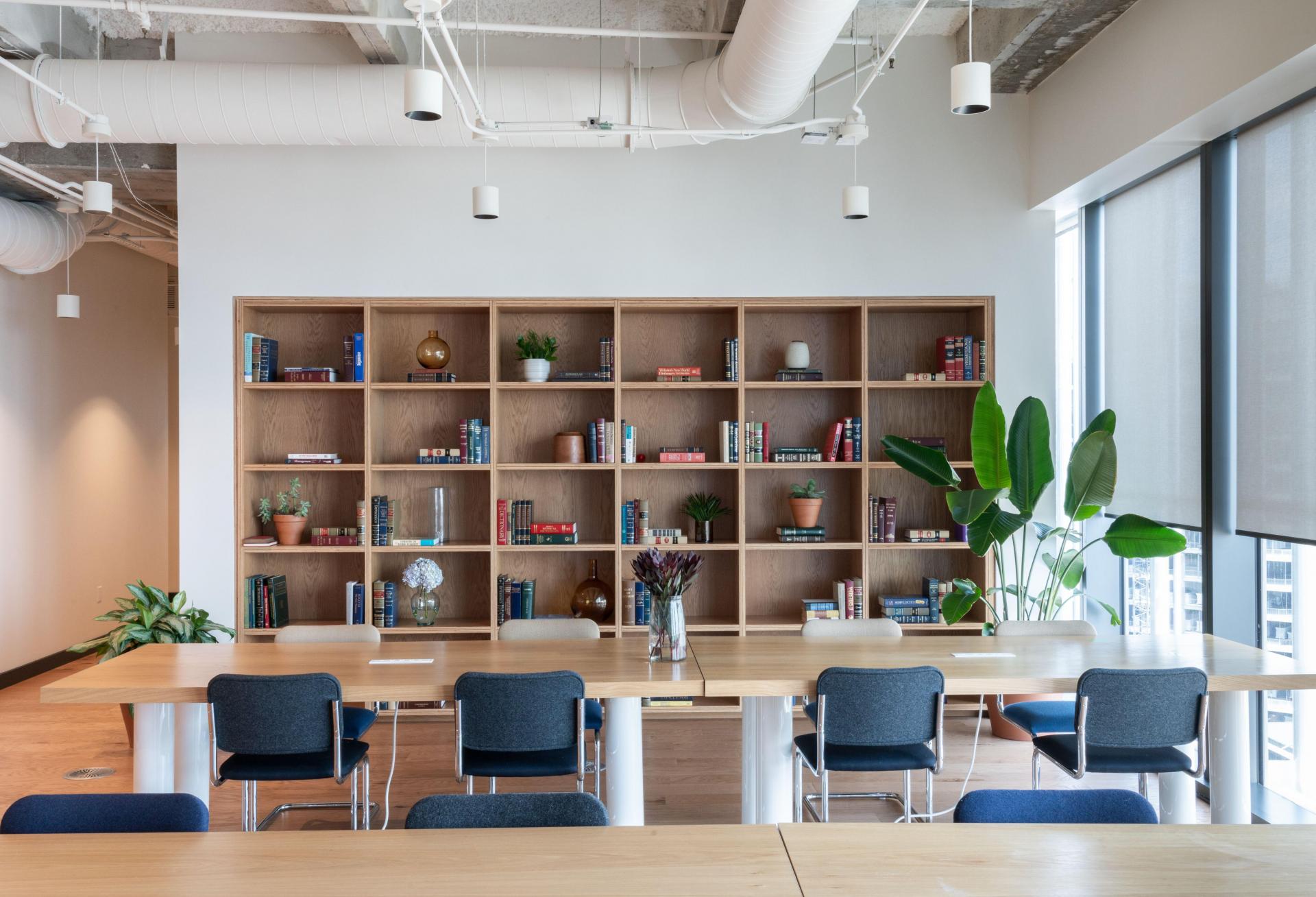 A hot desk area at WeWork's 609 Main St. location in Downtown Houston.