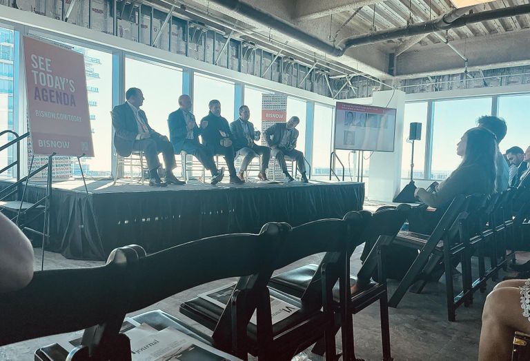 Miami State of the Market Construction Panel. From Left to Right: George Adornato, COO, Suffolk Southeast; Brad Meltzer, President, Two Roads Development; Robin Anezin,Associate, Senior Designer/Architect, Stantec and Moderator Joe Hernandez, Chair, Real Estate ​Practice Group, Weiss Serota Helfman Cole & Bierman.