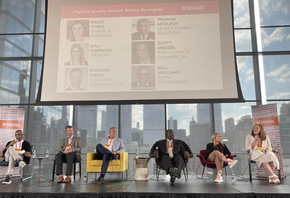 KMW Communities' Bill Williams, W.E. O'Neil Construction's Richard Davey, SVN | Chicago Commercial's Scott Maesel, Level-1 Global Solutions' Thomas McElroy, WeWork's Kali Cardoza, Shapack Partners' Paige O'Neil