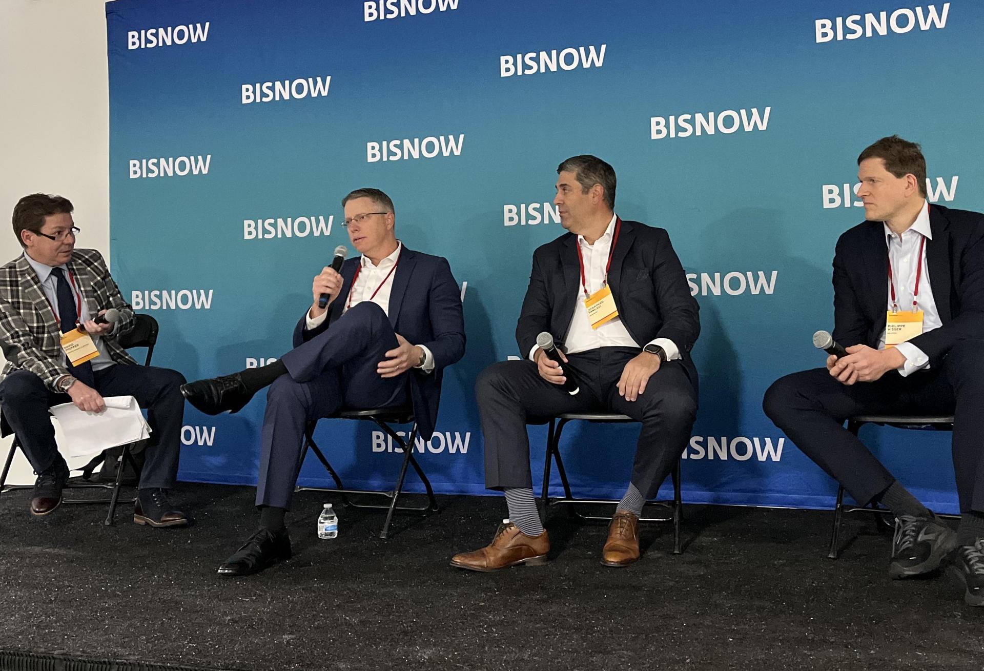 Tarter Krinsky & Drogin's David Pfeffer, Brookfield Properties' Duncan McCuaig, Newmark's Jonathan Fanuzzi and Related's Philippe Visser onstage at Bisnow's 2023 New York Office event.