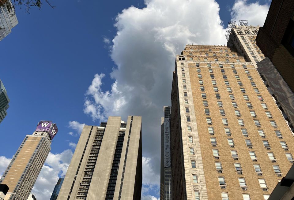 Row NYC, the city's fifth biggest hotel, from street level on August 2, 2023.
