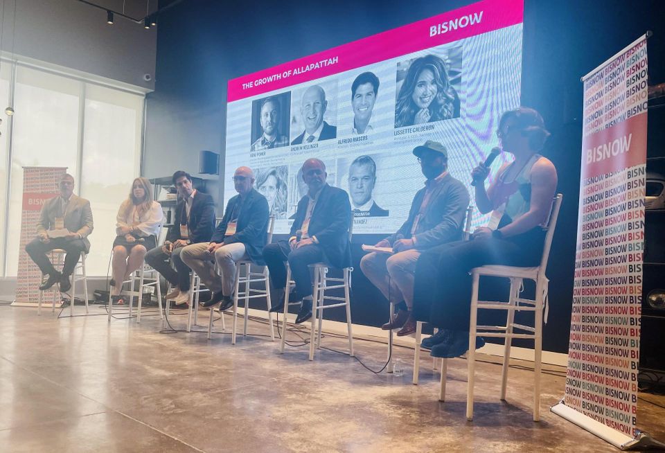 Panel participants speak on the growth of Allapattah during Bisnow’s event on the transformations of Wynwood, Allapattah, and Little Havana neighborhoods in Miami. Pictured above from left to right: Weiss Serota Helfman Cole & Bierman's Joseph Hernandez, Neology Life Development Group's Lissette Calderon, Gridline Properties' Alfredo Riascos, UrbanX Group's Andrew Hellinger, JAXI Builders' Abel Ramirez, Benji Power, Advisor to the The Allapattah Collaborative CDC and Director of Real Estate Development & Social Impact at Procida Development and Pointer Development's Amalfi Gayosso.