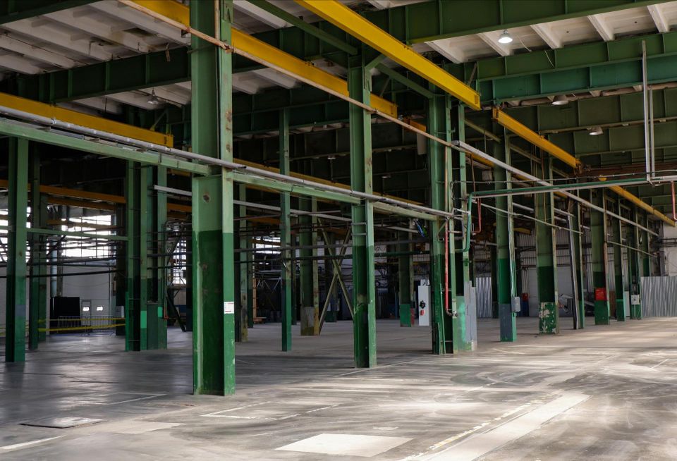 Interior of an industrial warehouse.
